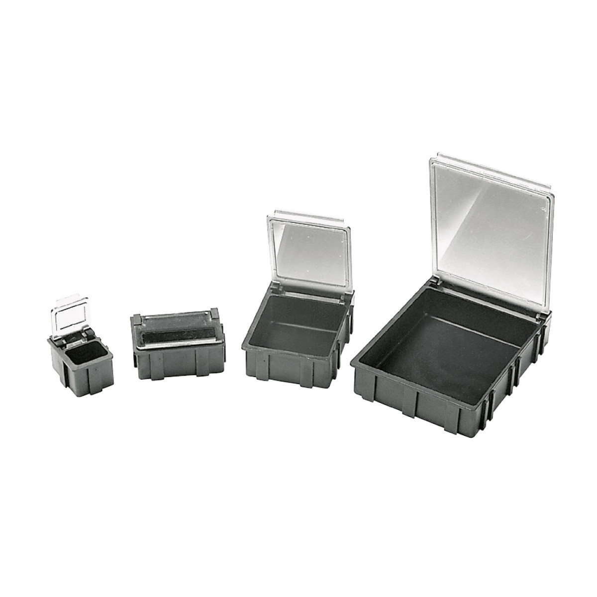 SMD-Klappboxen schwarz mit transparentem, metallisiertem Deckel